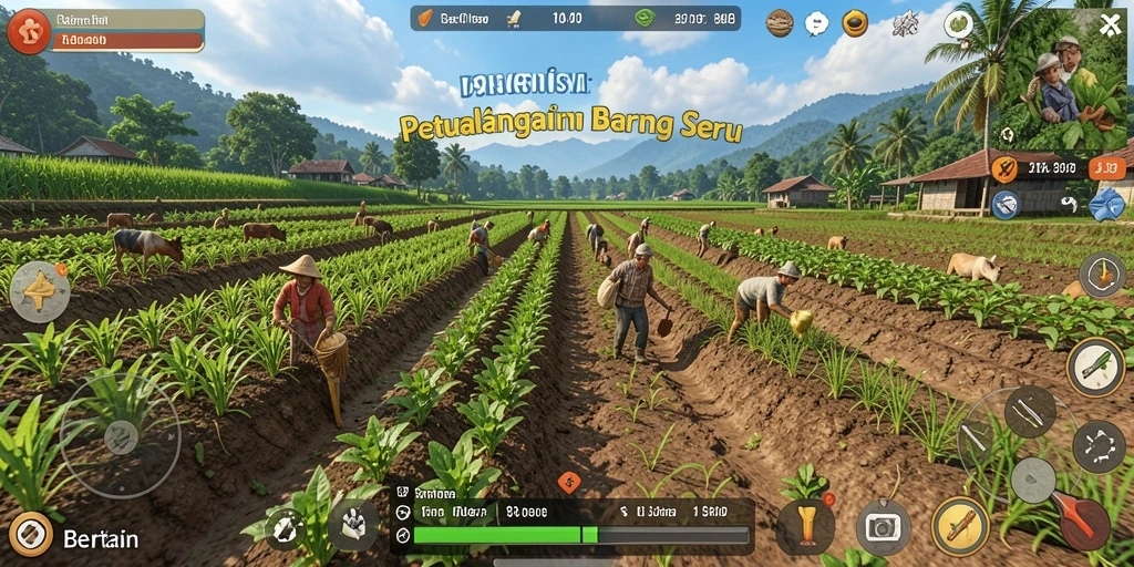 Tampilan antarmuka game Bertani yang atraktif dan mudah digunakan.
