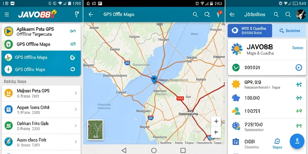 Tampilan antarmuka aplikasi GPS Offline JAVO88 yang intuitif dan informatif.