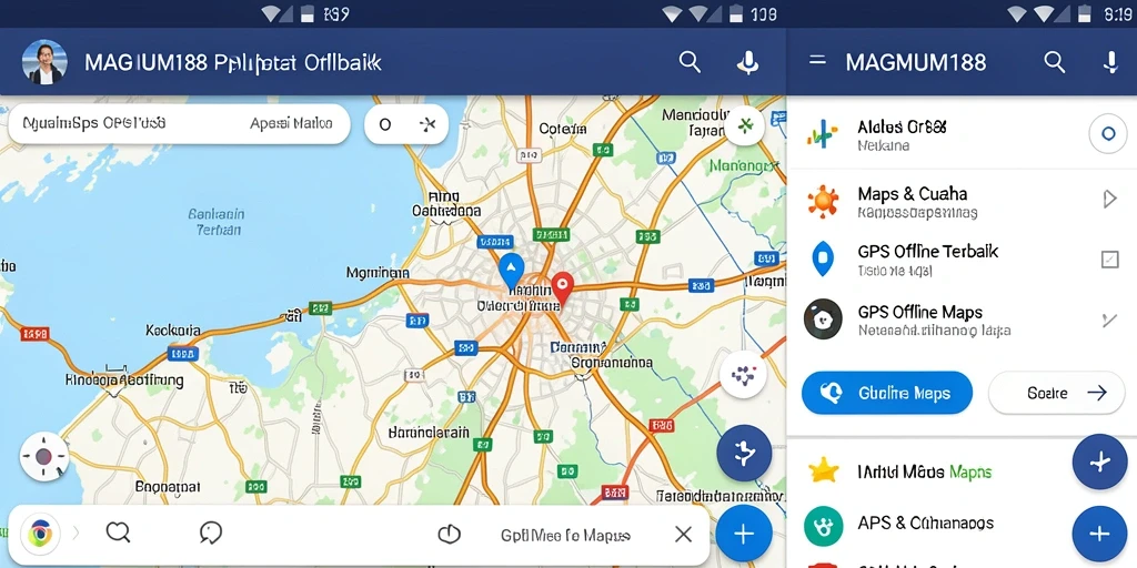 Antarmuka aplikasi MAGNUM188 dengan peta GPS offline yang interaktif.